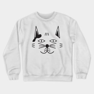 Black White Cartoon Cat Head Crewneck Sweatshirt